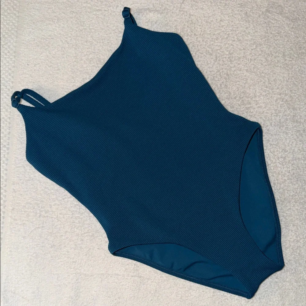 Athleta Scoop Pique Swim Full Lined High Cut Cheeky Soft Cup Bra Coastal Teal